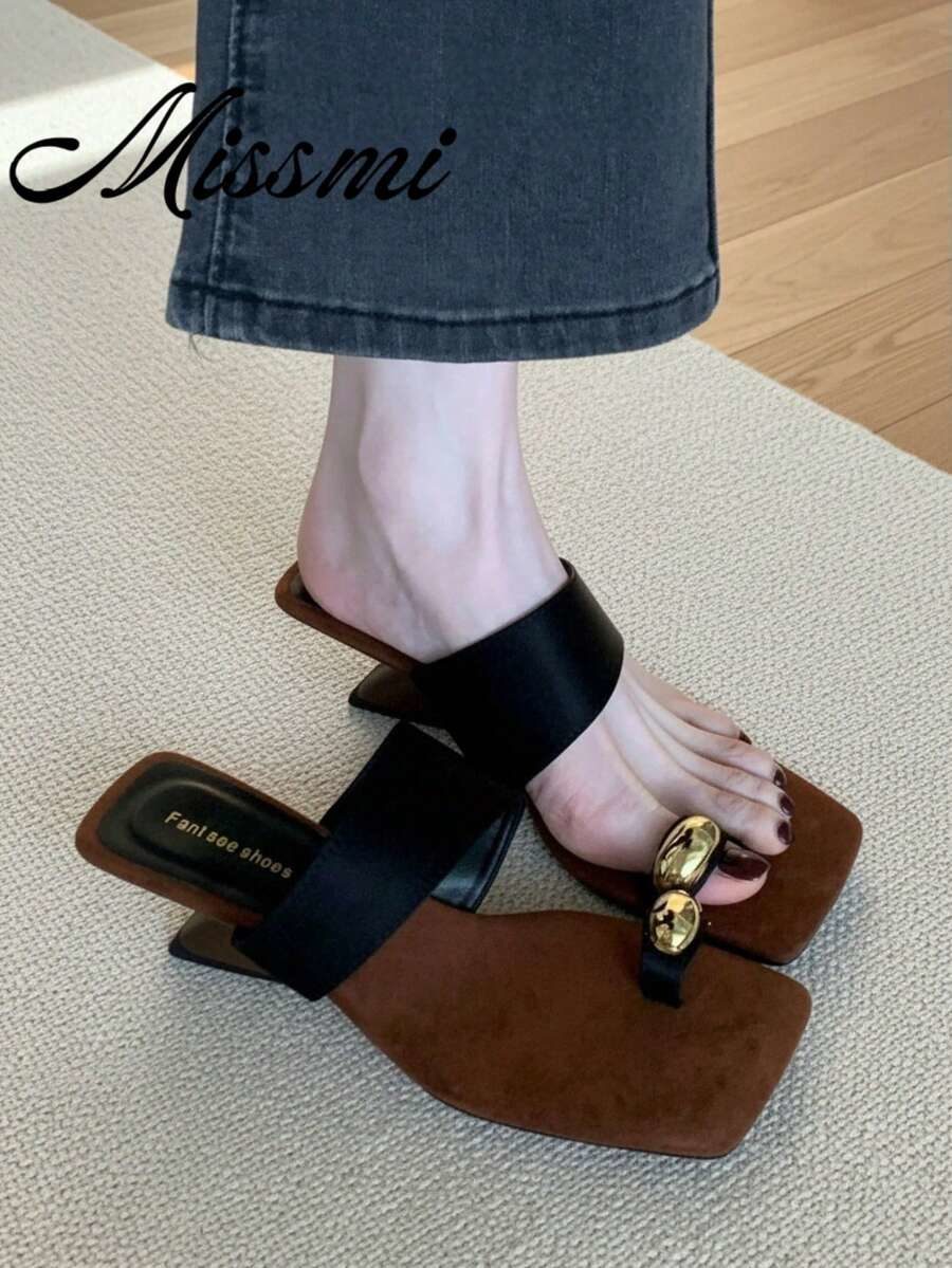 French Wedge Strap Slide Sandals For Women