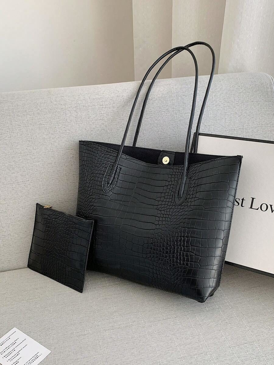Lightweight Business Casual Crocodile Embossed Shoulder Tote Bag With Coin Purse