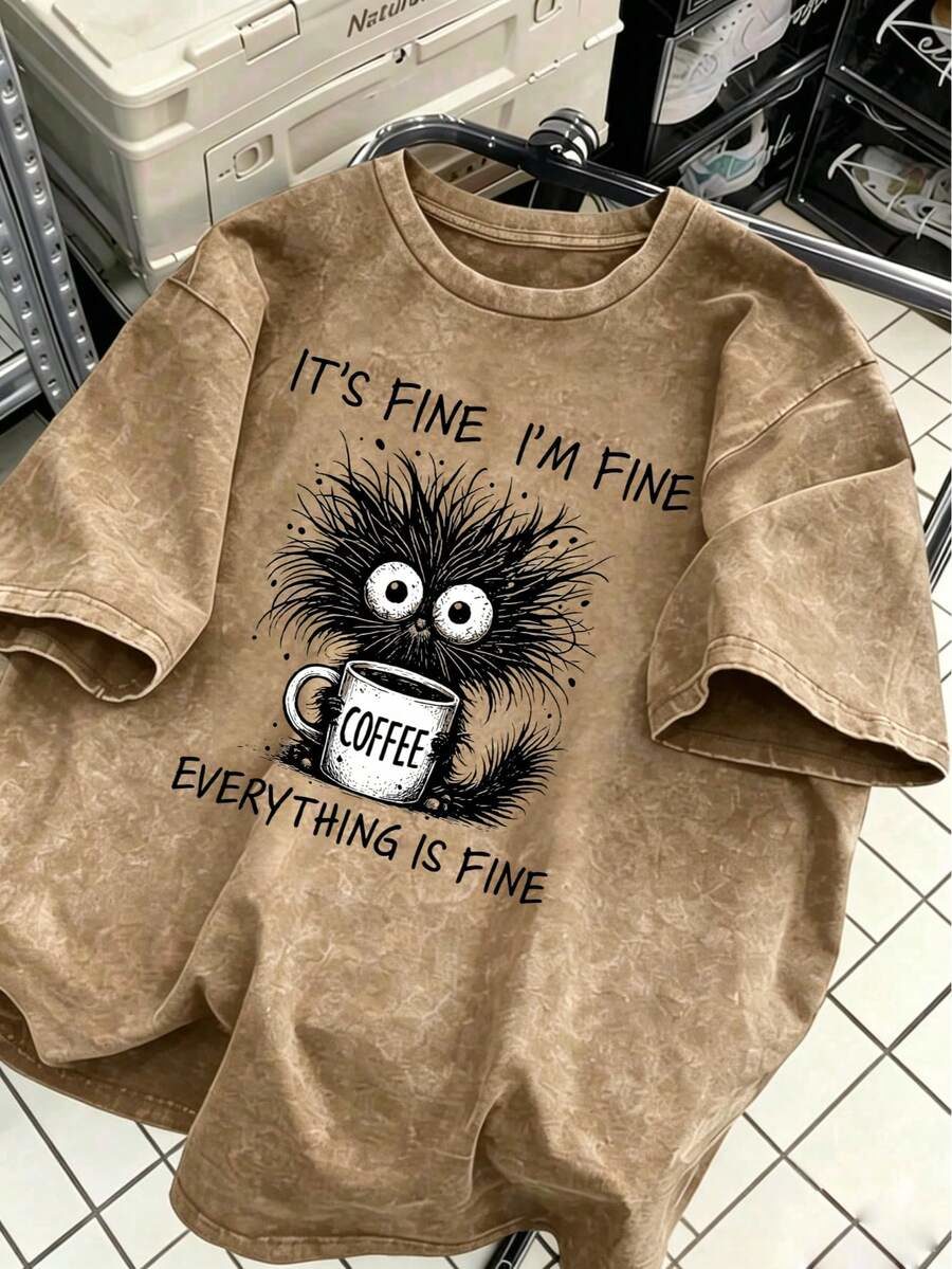 Funny Cat Coffee Graphic T-Shirt