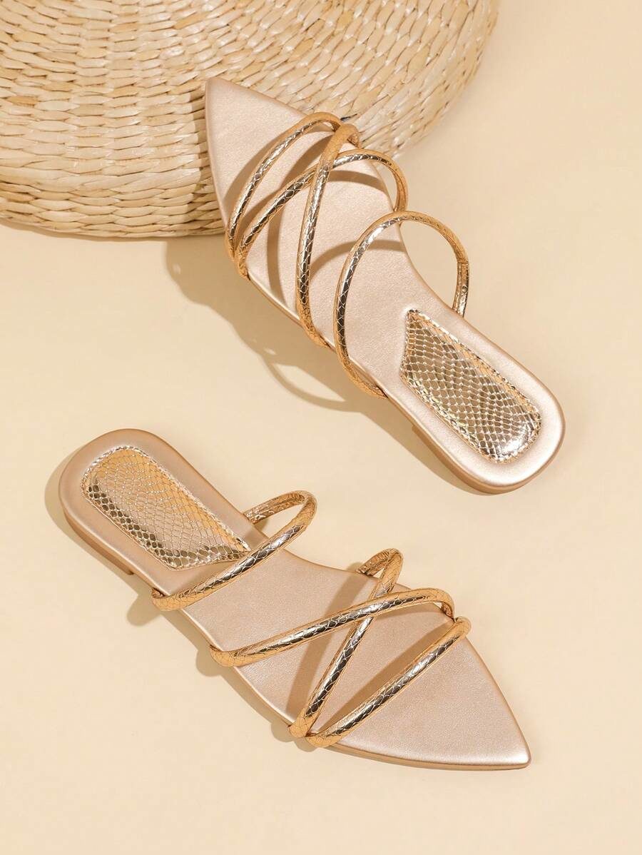 Women's Flat Sandals Pointed Toe Rose Gold Fashion Beach Sandals