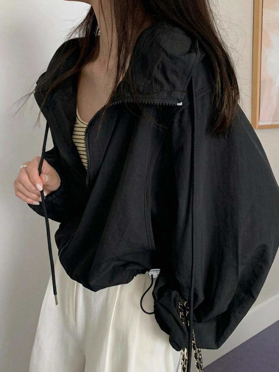 Casual Streetwear Hooded Lightweight Short Long Sleeve Women's Shirt