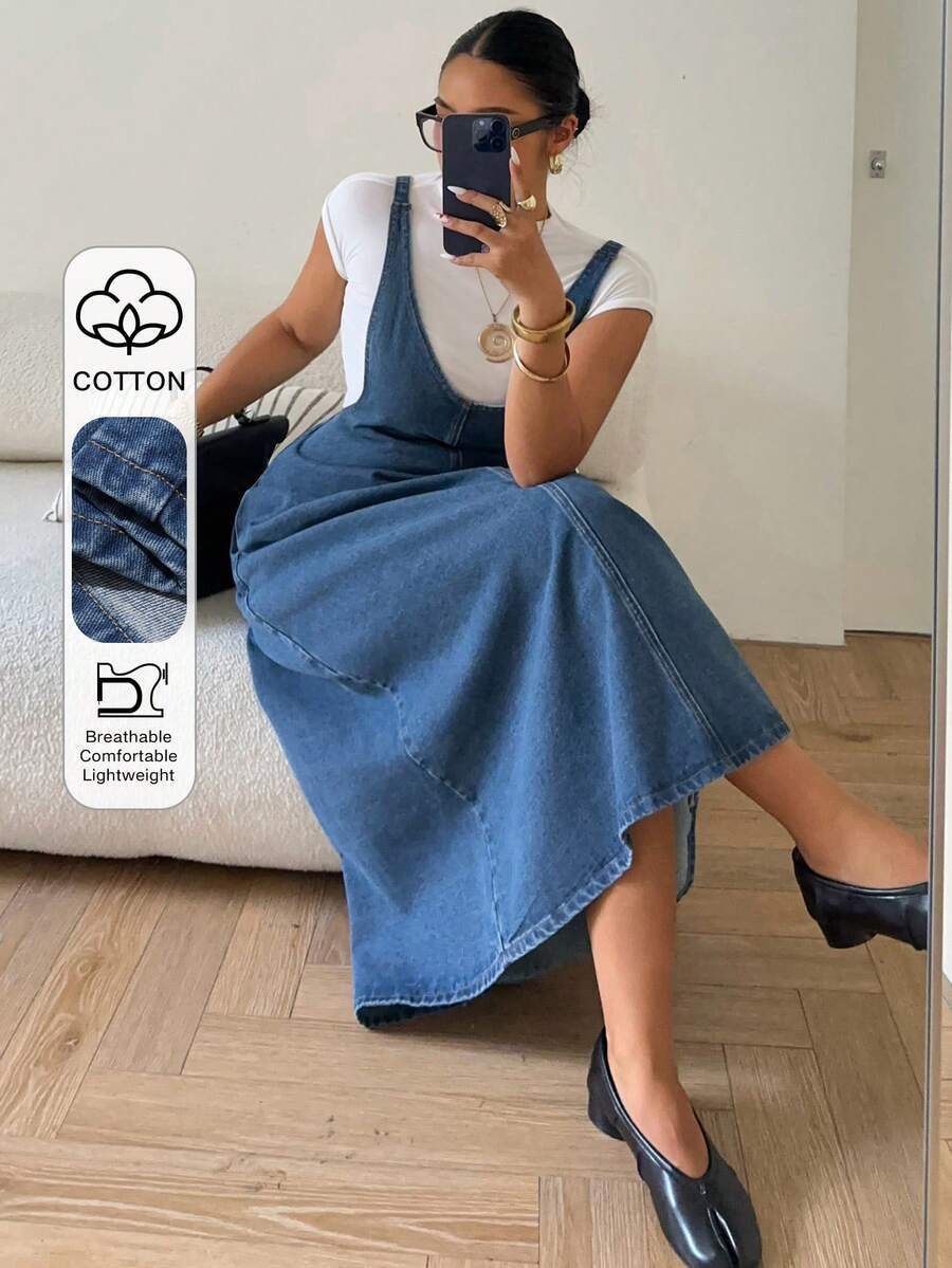 Plus New Vintage Denim Strap Dress
