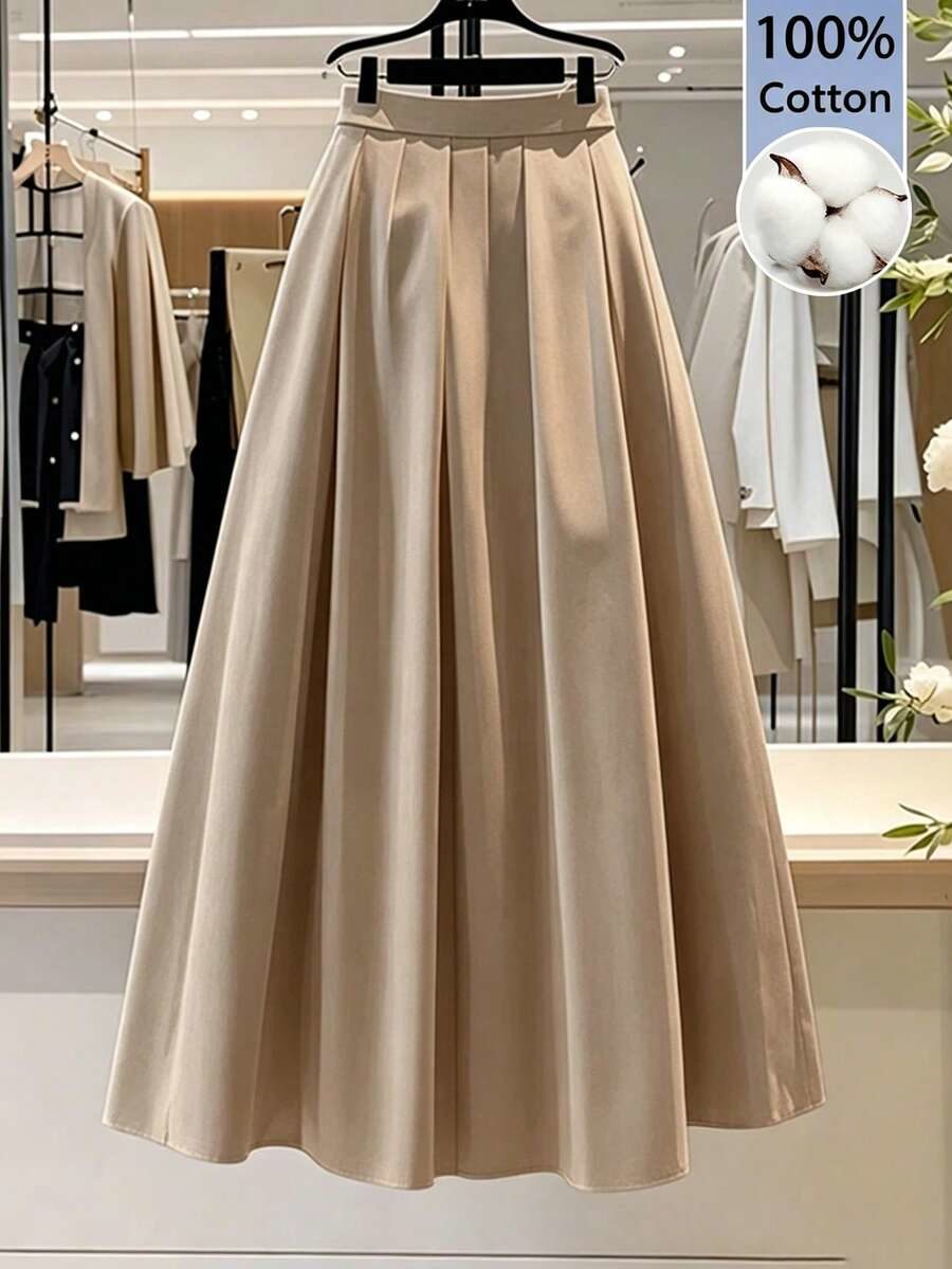 Women's Pleated Solid Color Flare Skirt