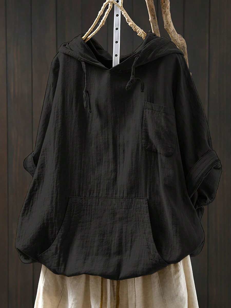 Plus Size Women's Black Artistic Hooded Sweatshirt