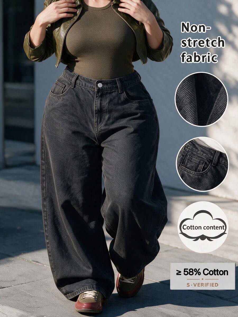 Women's Plus Size High Waist Wide Leg Denim Jeans