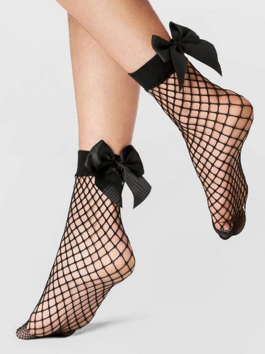 Bow Decor Fishnet Crew Socks