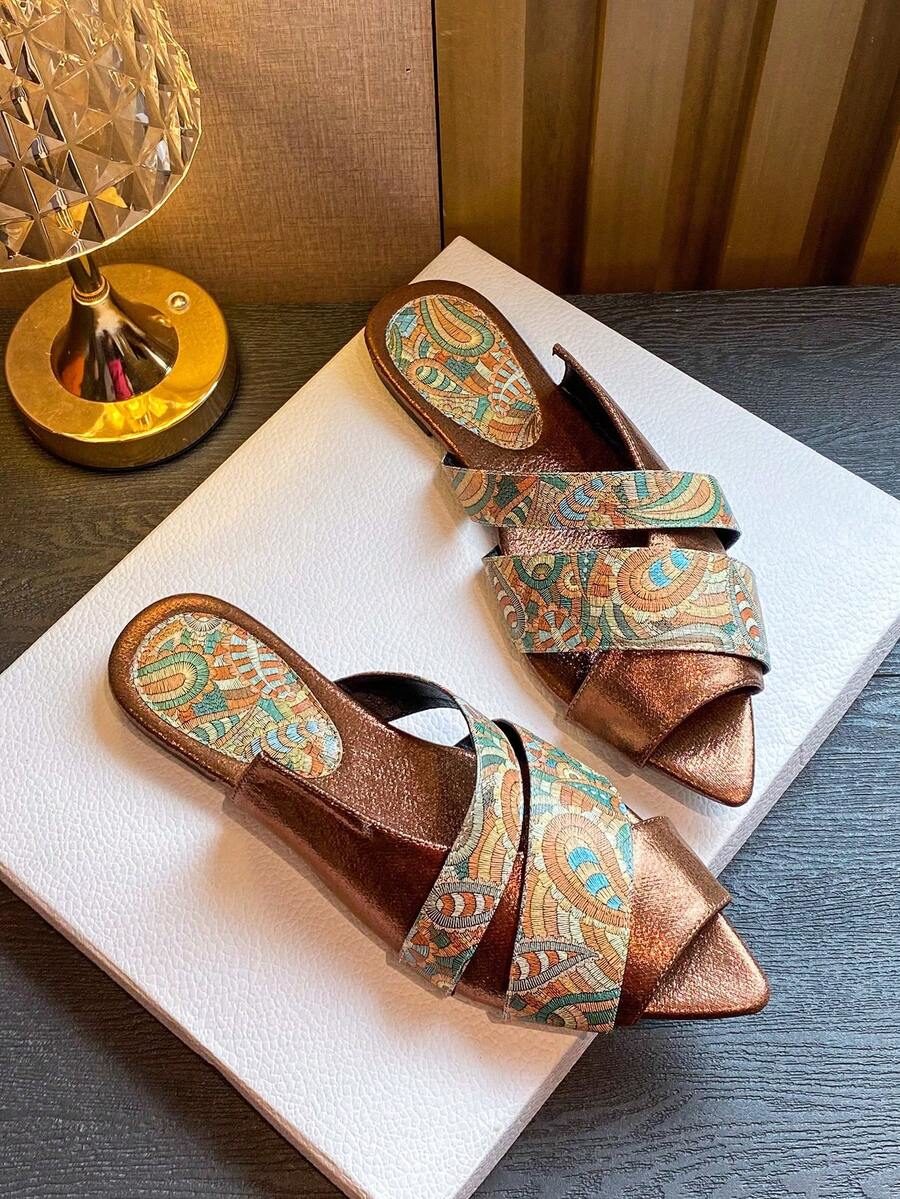 Women's Retro Flat Sandals, Pointed Toe