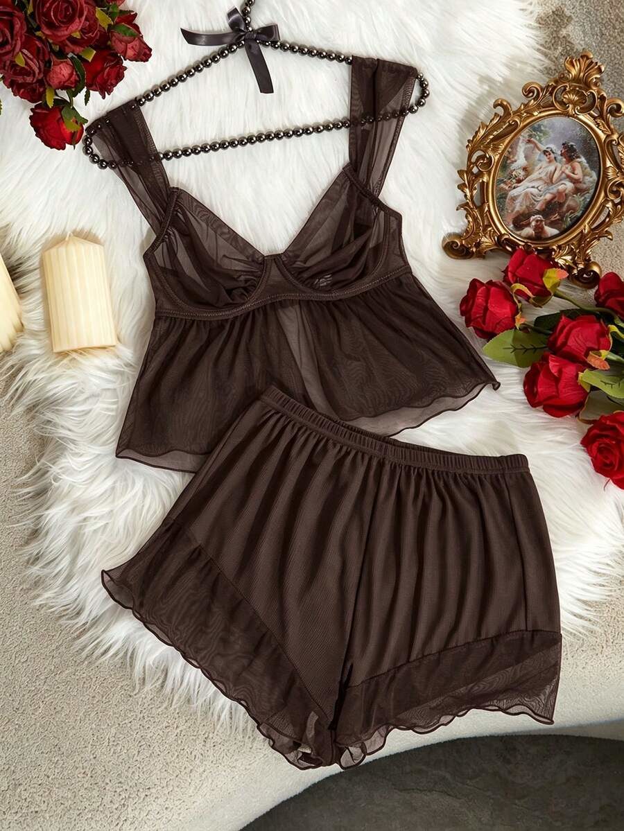 Women's Mesh Underwire Thin Cup Sexy Lingerie Set