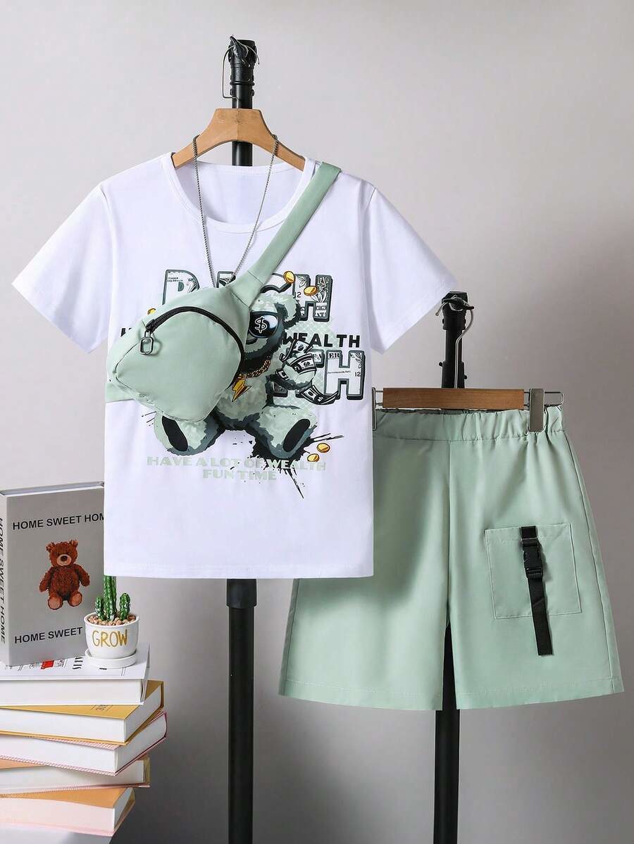 3pcs Boys Cute Bear Print T-Shirt