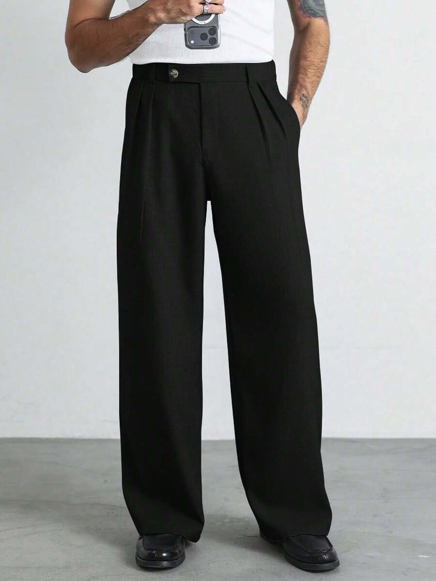 Men's Old Money Gray Floral Printed Relaxed Fit Wide Leg Straight Casual Pants