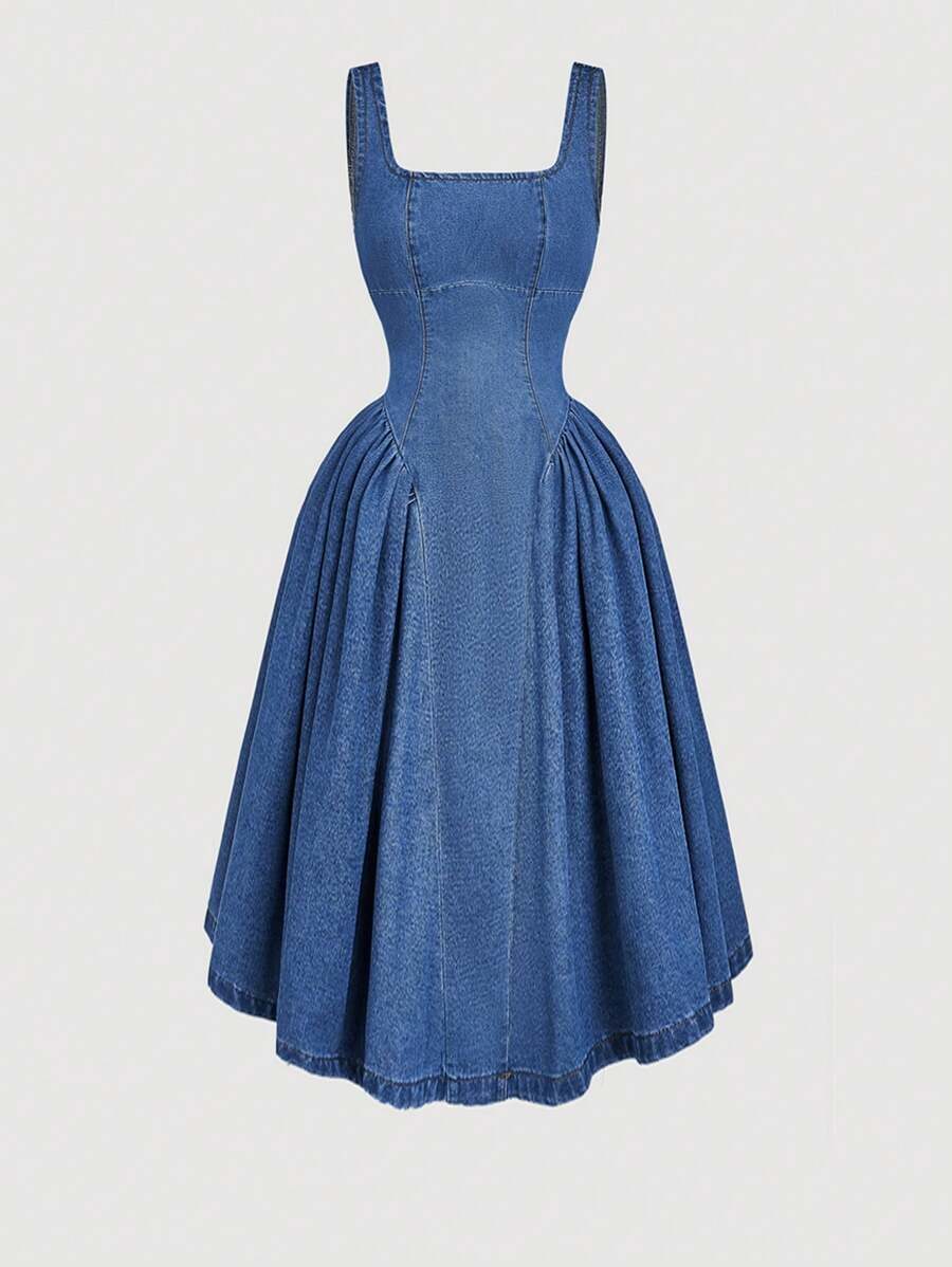 Women Sleeveless Denim Casual Denim Elegant Dress