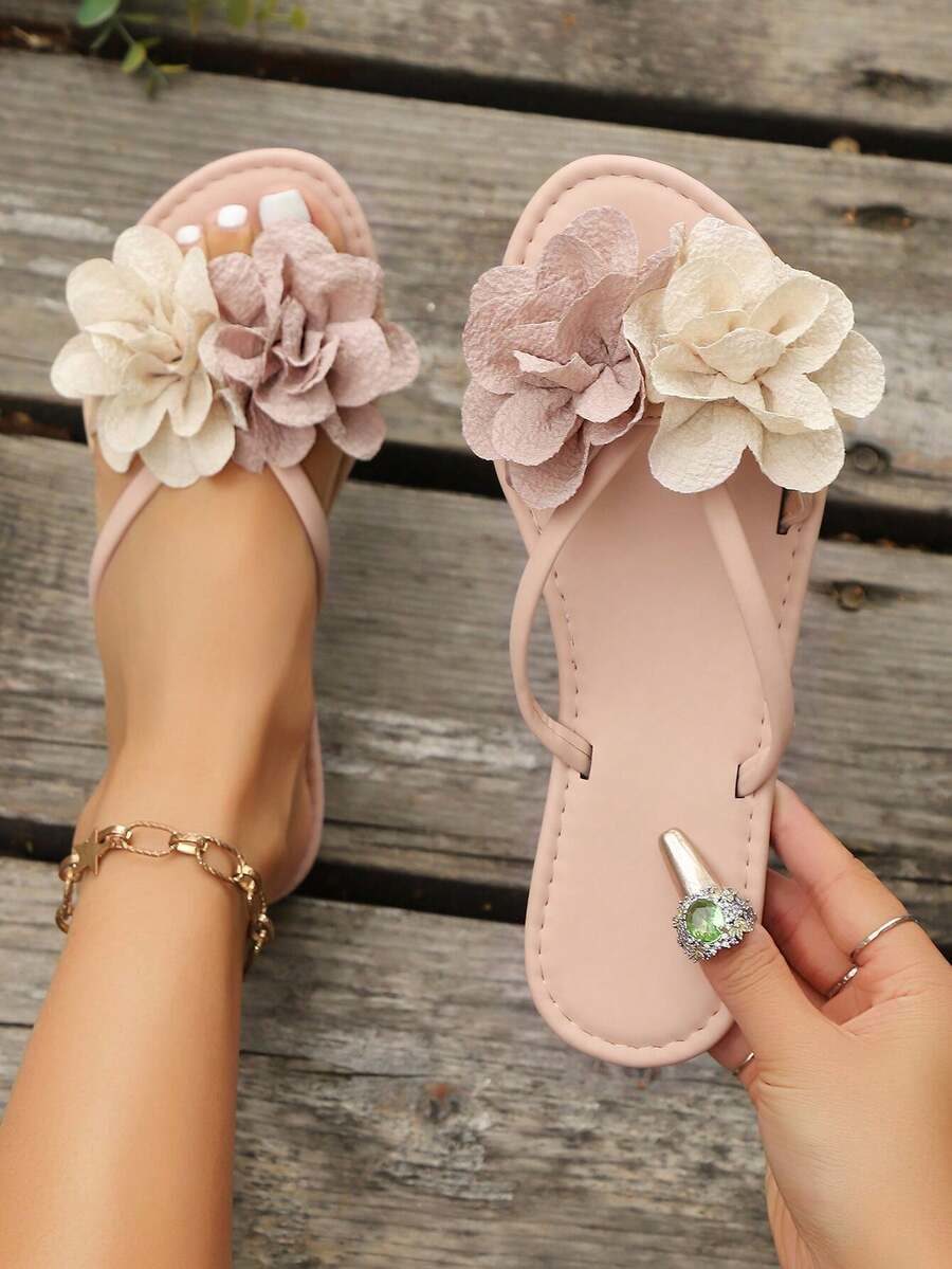 New Floral Print Fairy Slippers, Fashion Versatile Non-Slip Beach French Casual Sandals