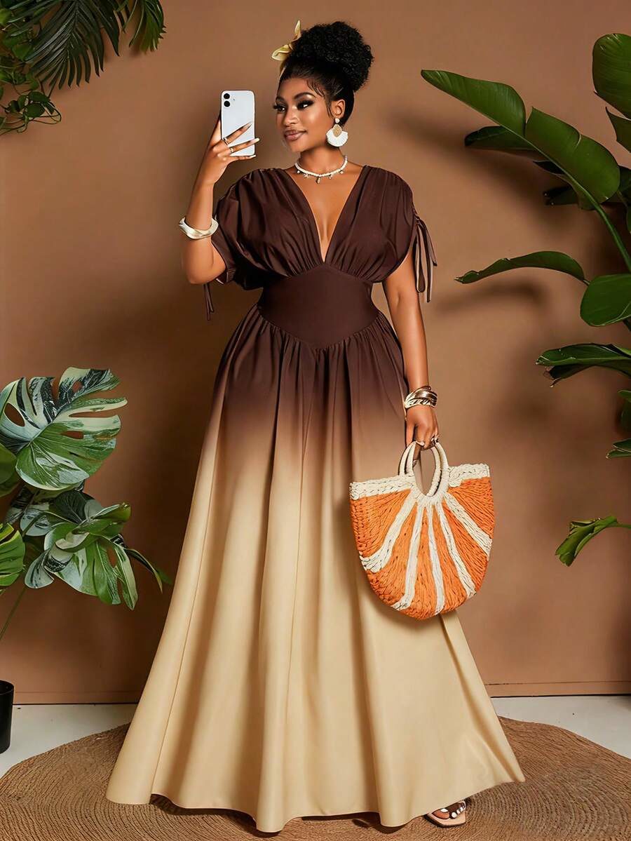 Plus Size Women's Elegant Ombre Print Purple Summer Holiday Vacation Dress