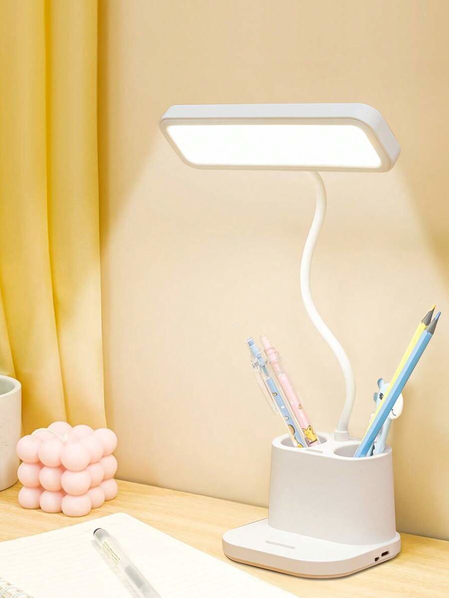 1pc LED Eye-Care Desk Lamp, Student Study Dedicated Dorm Desk Plug-In/Rechargeable Small Lamp, Bedroom Bedside Reading Pen Holder Light