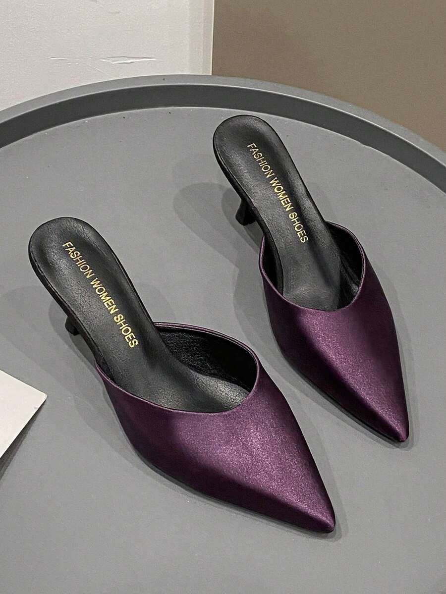 Pointed Toe Slip-On Mule Sandals, High Heel Slippers For Women