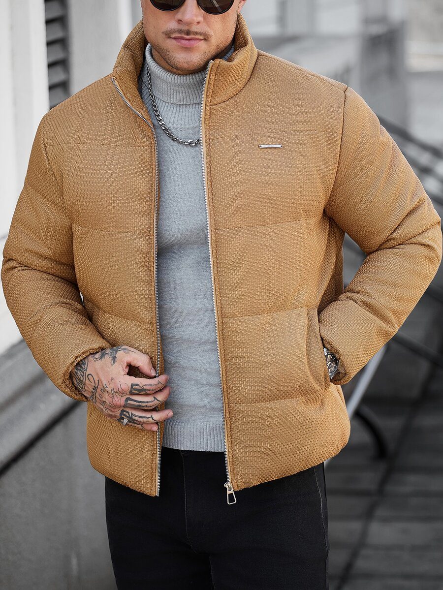 Men's Textured Fabric Quilted Padded Coat