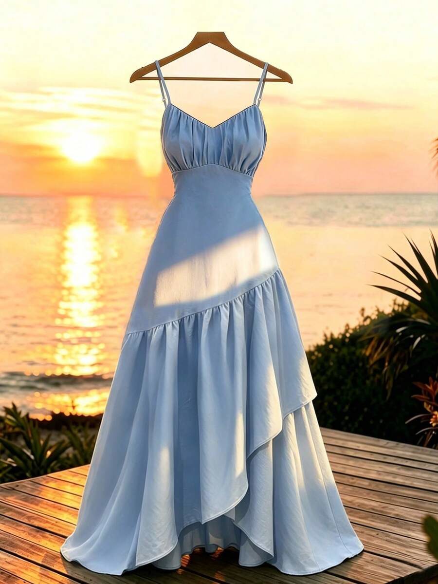 Plus Size Hem Waist-Flattering Slimming Luxury Casual Outfit Cami Dress