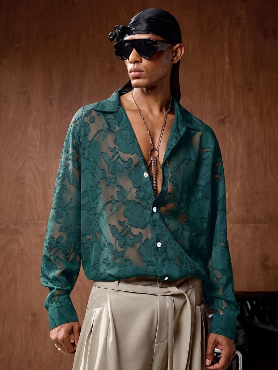 Plus Size Men's Floral Print Single-Breasted Long Sleeve Shirt