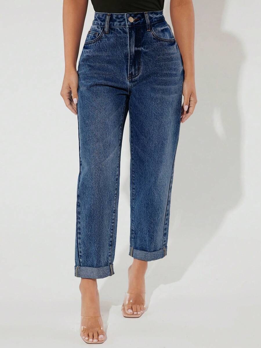 Women's Casual Daily Denim Jeans With Pockets And Buttons