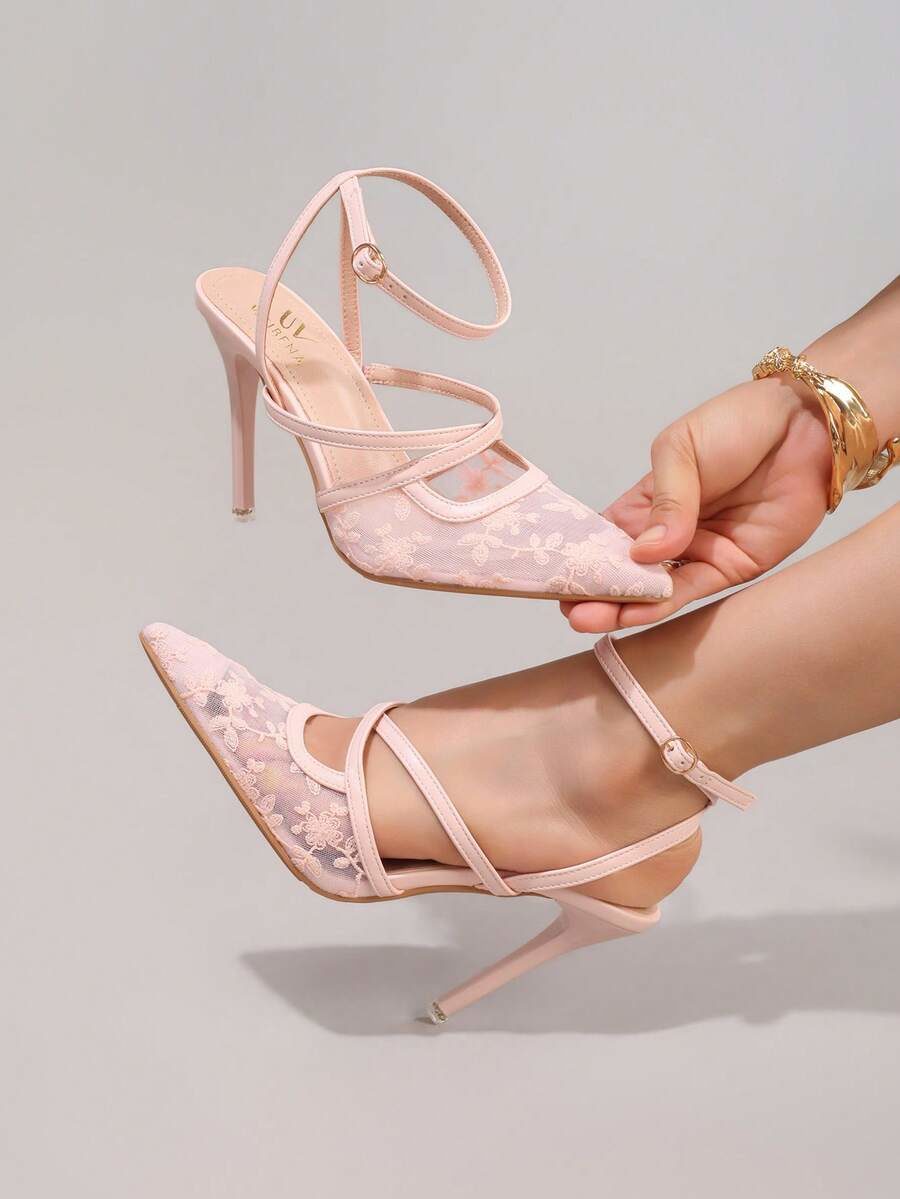Fashionable Lace Embroidered High Heels