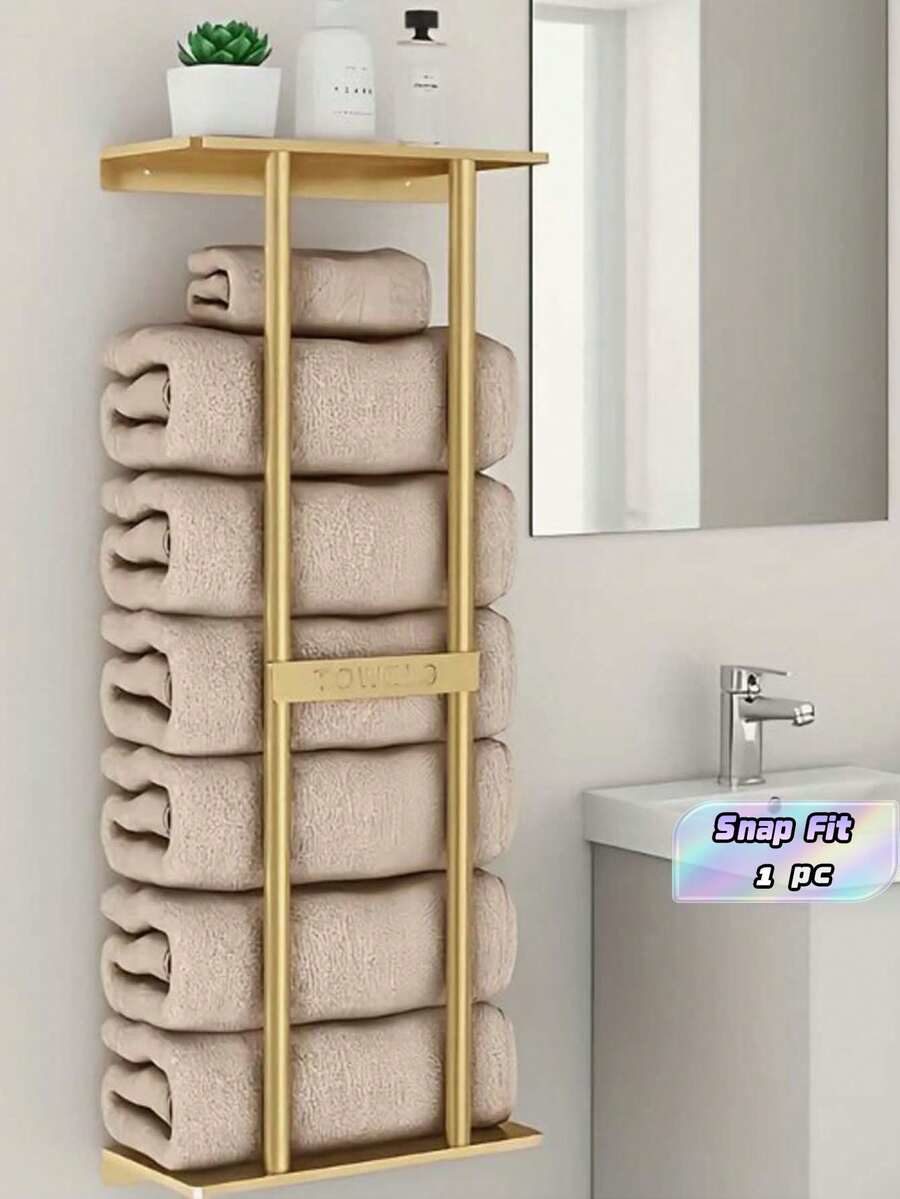 1pc Bathroom Towel Rack - French Wall-Mounted Storage Shelf