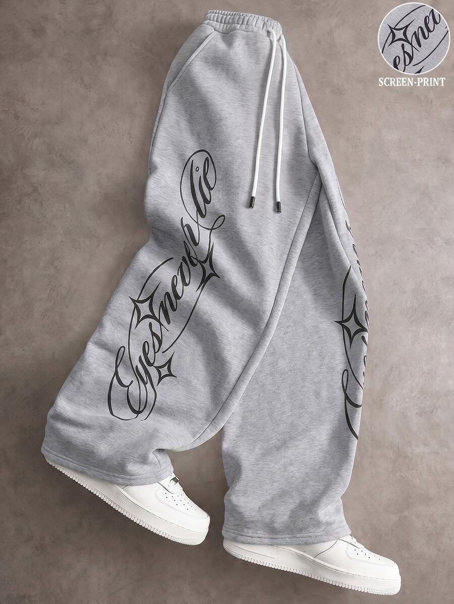 Pocket Drawstring Tie Letter Print Sweatpants