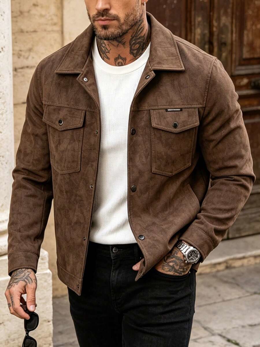 Men's Autumn/Winter Fashion Casual Solid Color Suede Jacket