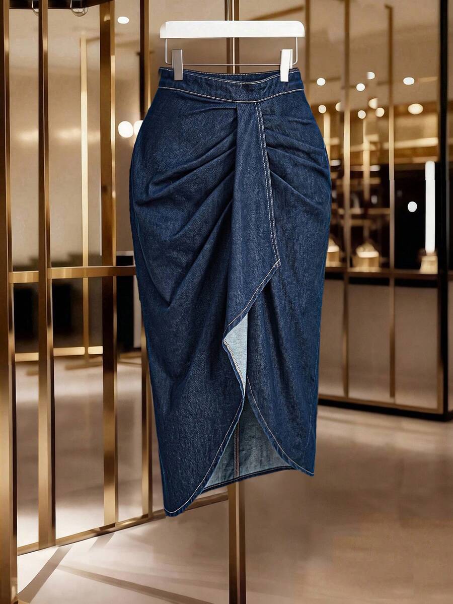 Plus Size Women's Summer Casual Non-Stretch Denim Skirt