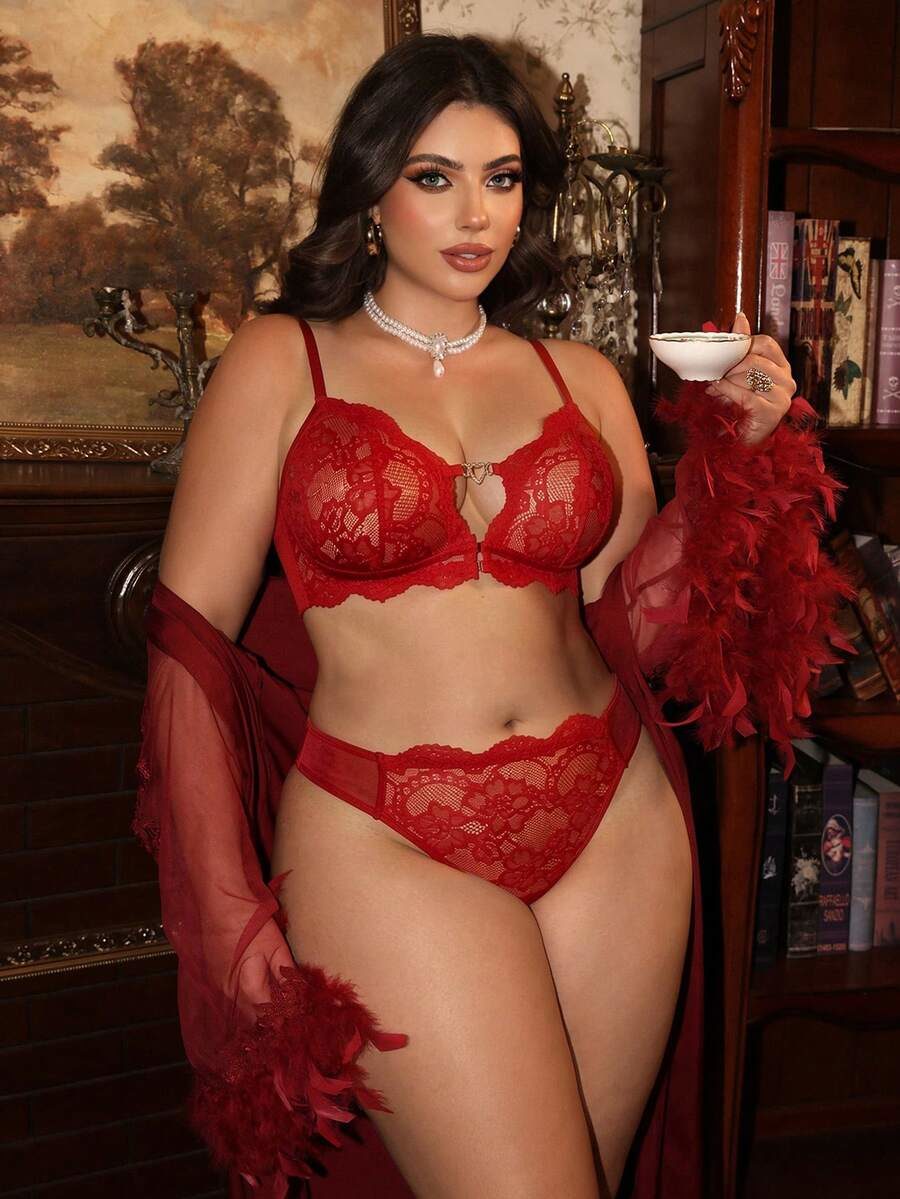 2pcs Lace Front Closure Wireless Plus Size Bra
