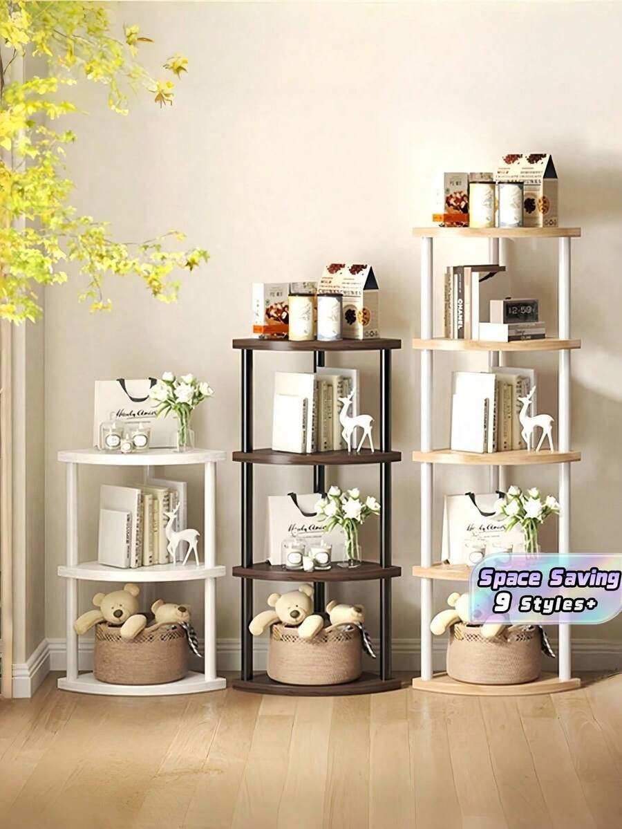 1PC 3 4 5 Tier Modern Corner Bookshelf Wooden Metal Combination Multifunctional Plant Shelf