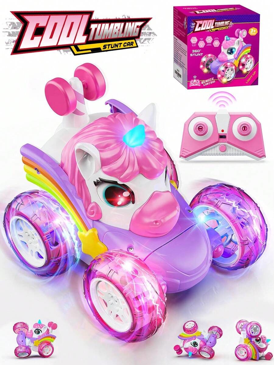 4WD 360&deg; Stunt Remote Control Car With LED Lights, 2.4GHz Electric Toy Car, Gift For Girls Aged 3-6