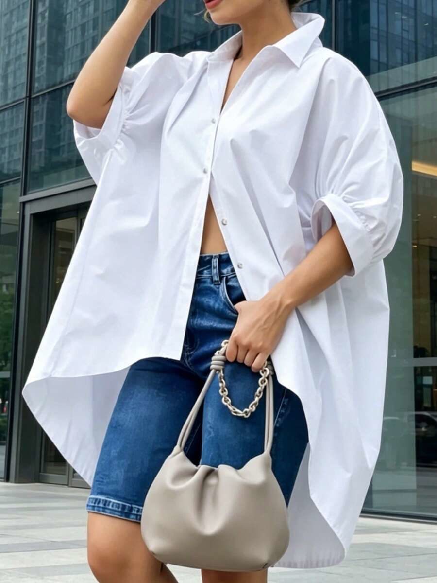Classic Casual Women's White Collar Button-Up Shirt