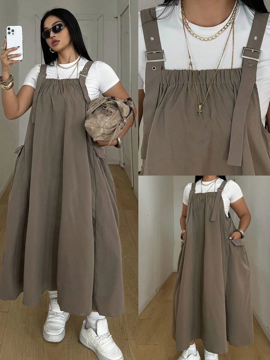 Plus Size Women's Casual Commuter Utility Overall Dress