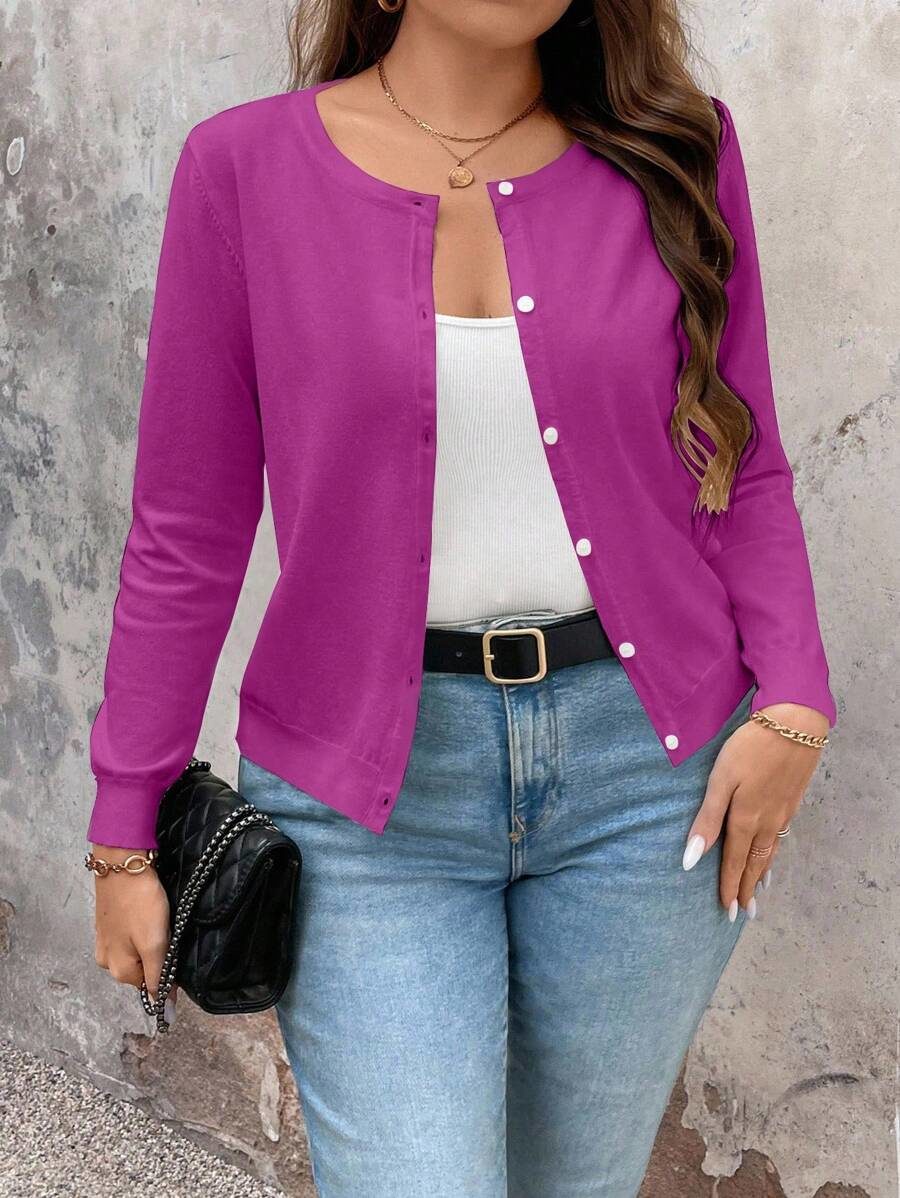 Women Plain Simple Daily Plus-Size Cardigan