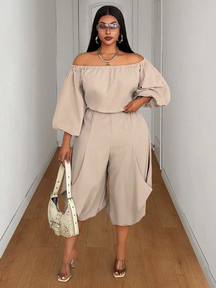 Khaki Plus Size Women's 2-Piece Set