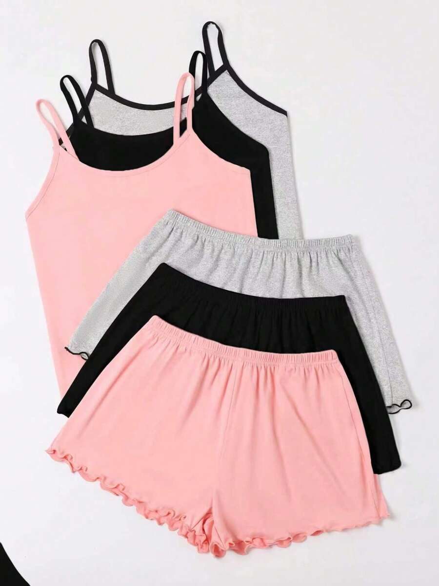 3pcs/Set Women's Minimalist Camisole & Shorts Pajama Set