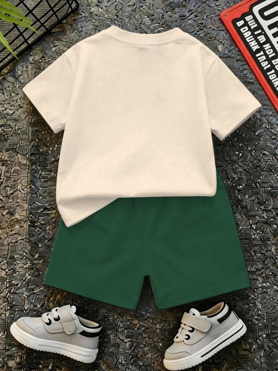 Baby Boy Cartoon Graphic Tee & Striped Shorts