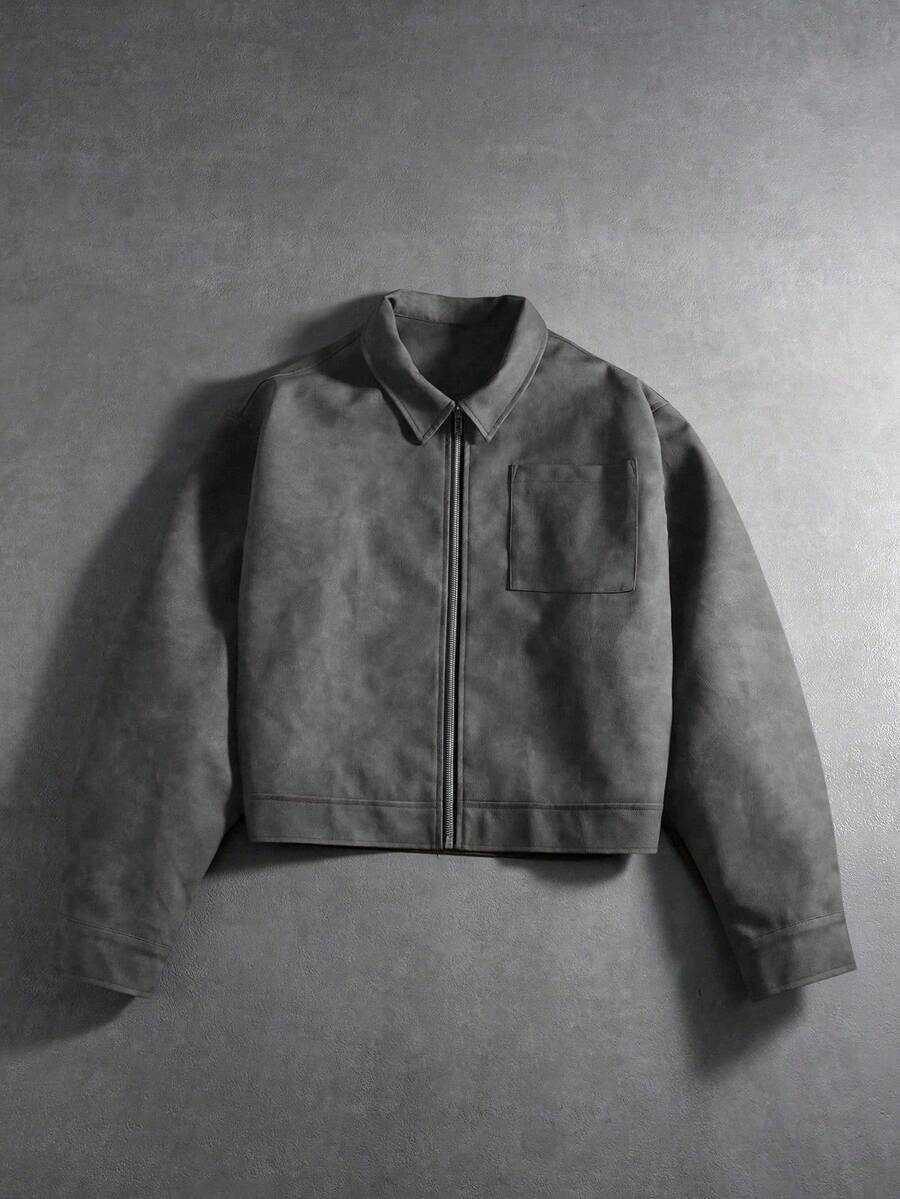 Streetrush Men's Dark Grey PU Leather Jacket
