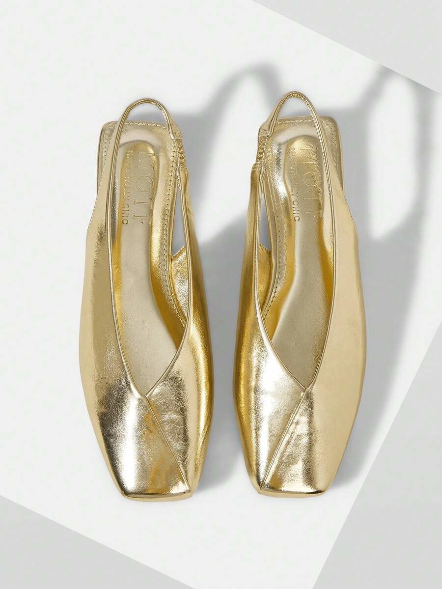 PREMIUM WOMEN'S NEW FASHION SQUARE TOE GOLD VERSATILE SLIP-ON SHOES FALL SHOES