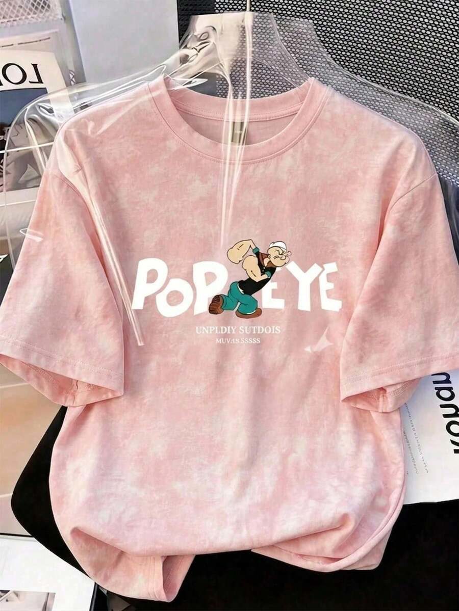 Fit Pink & White Retro American Style Water Master Print Short Sleeve T-Shirt