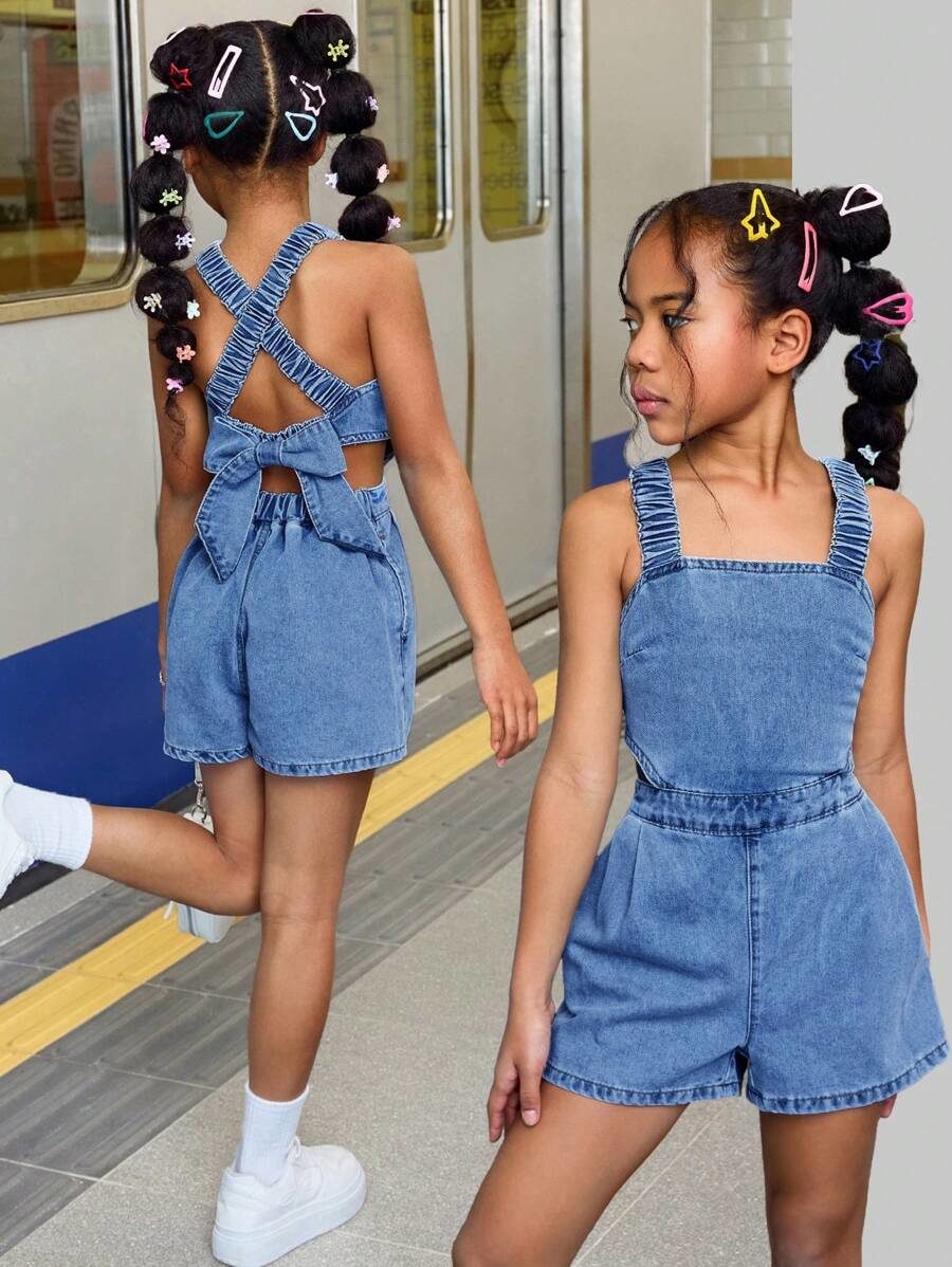 Tween Girl Boho Cool & Street-Style Stonewashed Jumpsuit