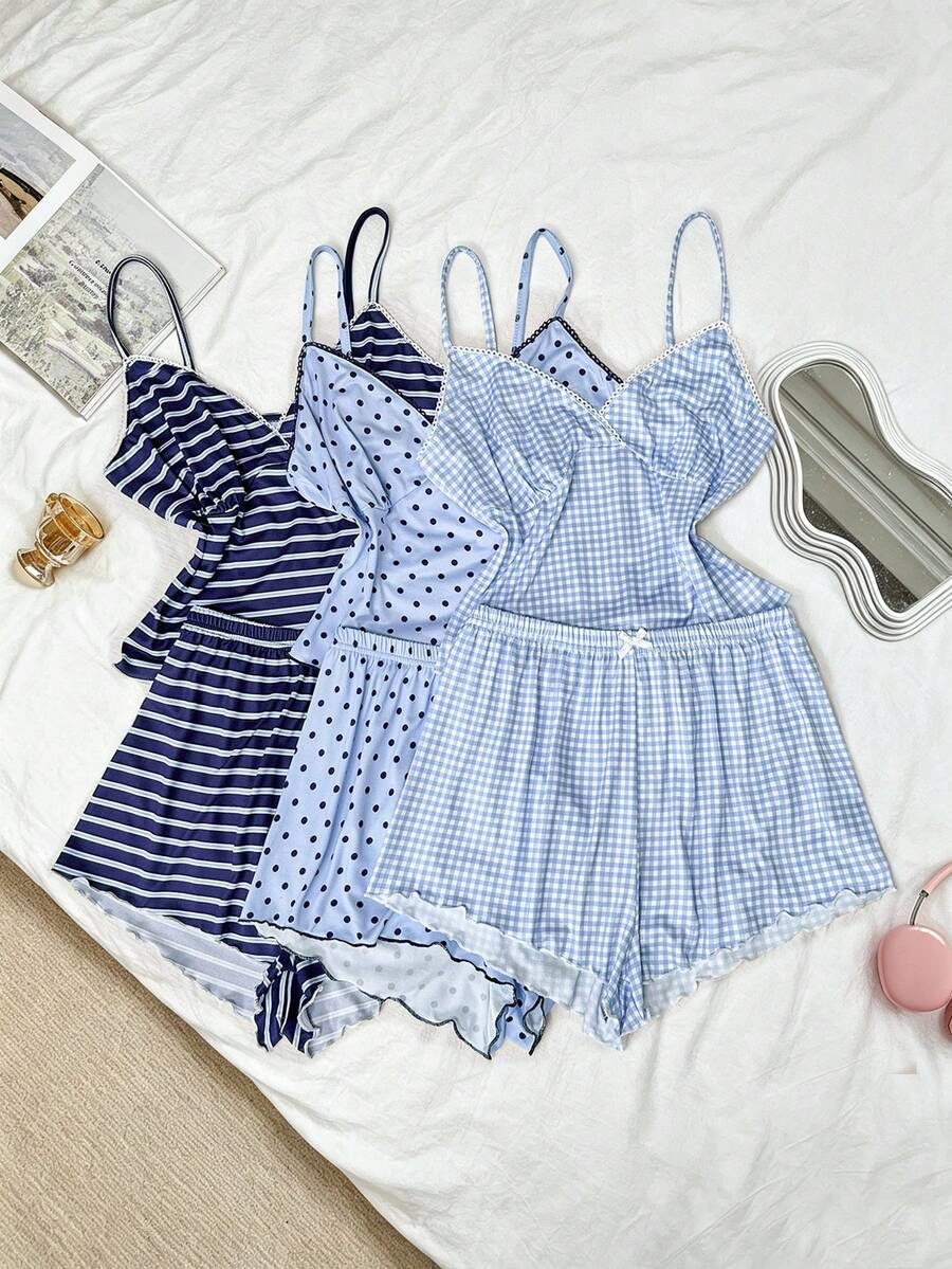 3pcs/Set Women's Fitted Camisole Shorts Pajamas