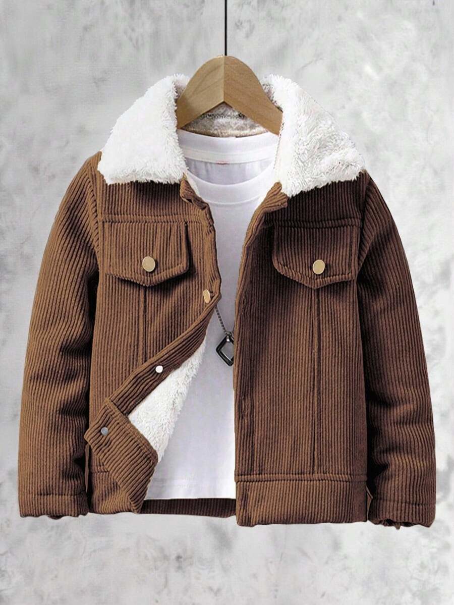 Tween Boy Casual Retro Corduroy Collar Fleece Jacket