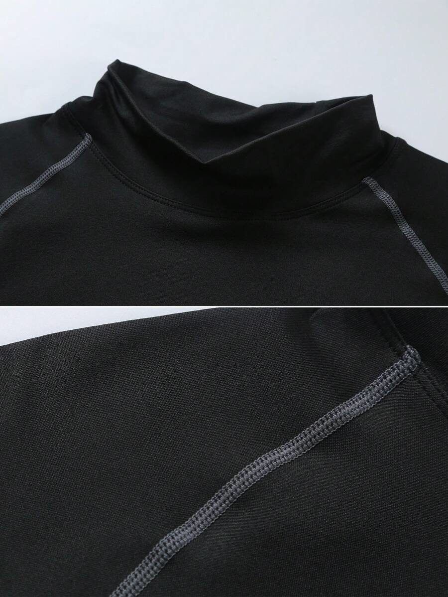 Men's High Elasticity Quick Drying Stand Collar Long Sleeve Tight Sports Tee