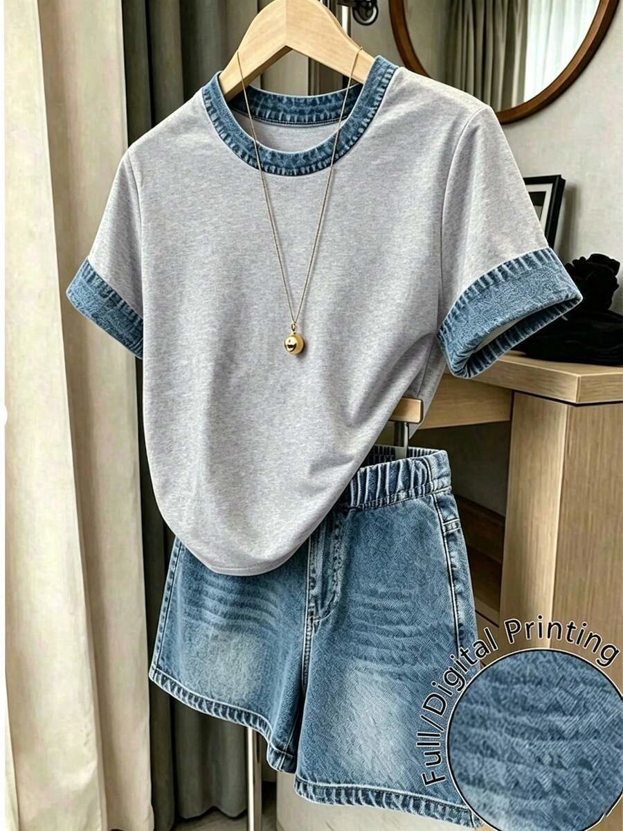 Tween Girl Casual Modest Kids Minimalist Short Sleeve Top Shorts 2 Pieces Set