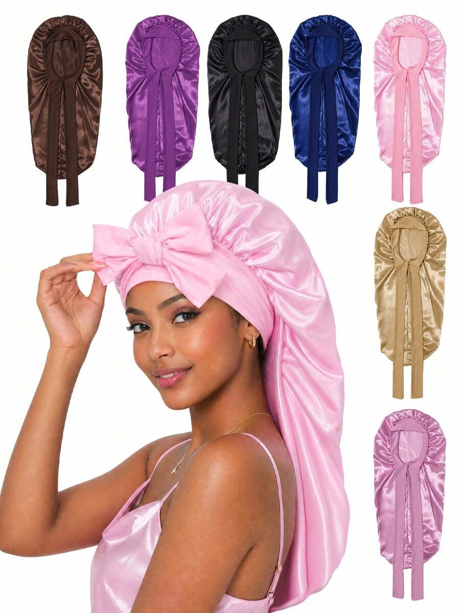 Butterfly Print Extra Long Satin Bonnet For Women, Thick Fabric Sleep Hair Bonnet With Bow, Reusable Night Cap For Long Hair Care