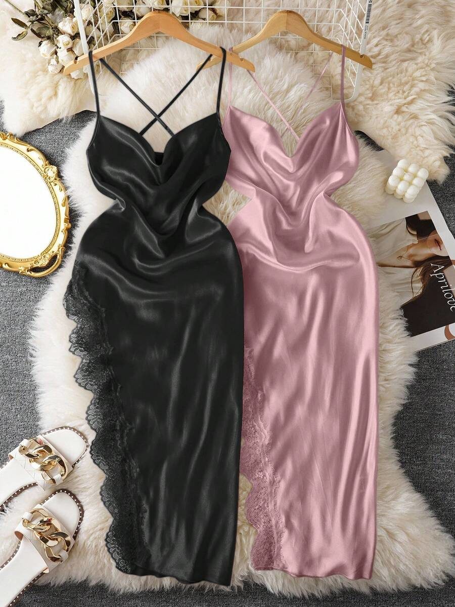 Dress Sleepwear Set Slip Dress Lingerie Sleep Dress Satin Slip Dress Silky Dress