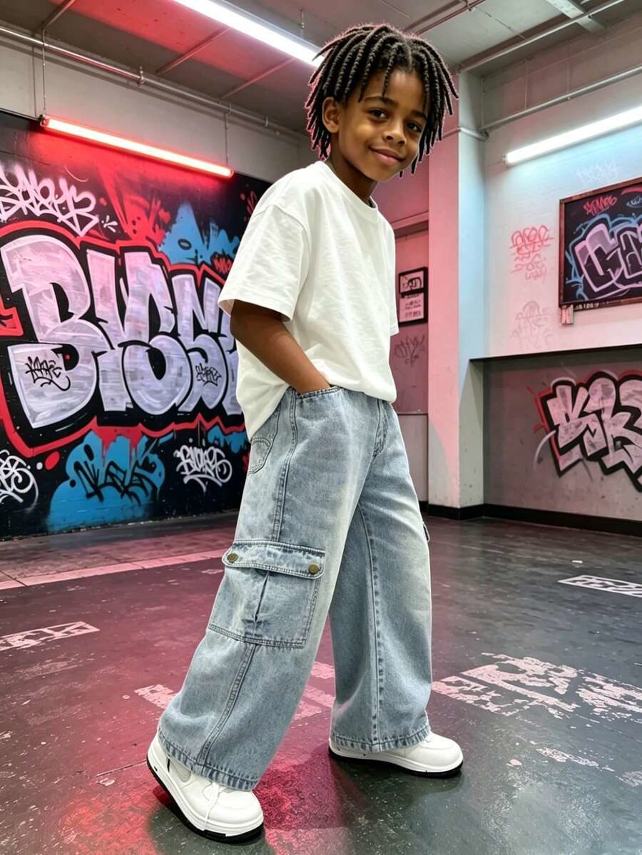Teenage Boys' Loose Fit Straight Leg Jeans