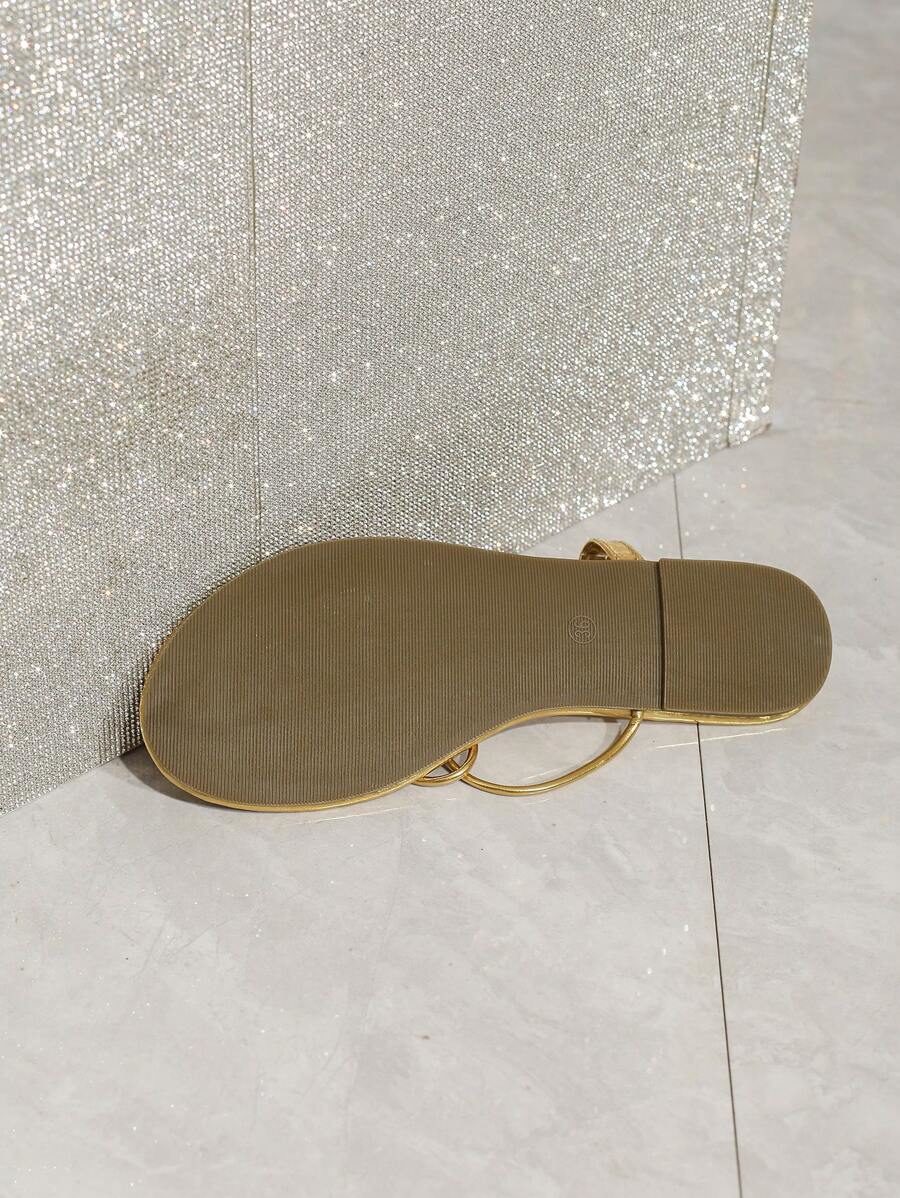 New Summer Women Gold Toe Post Tie Up Flat Sandals