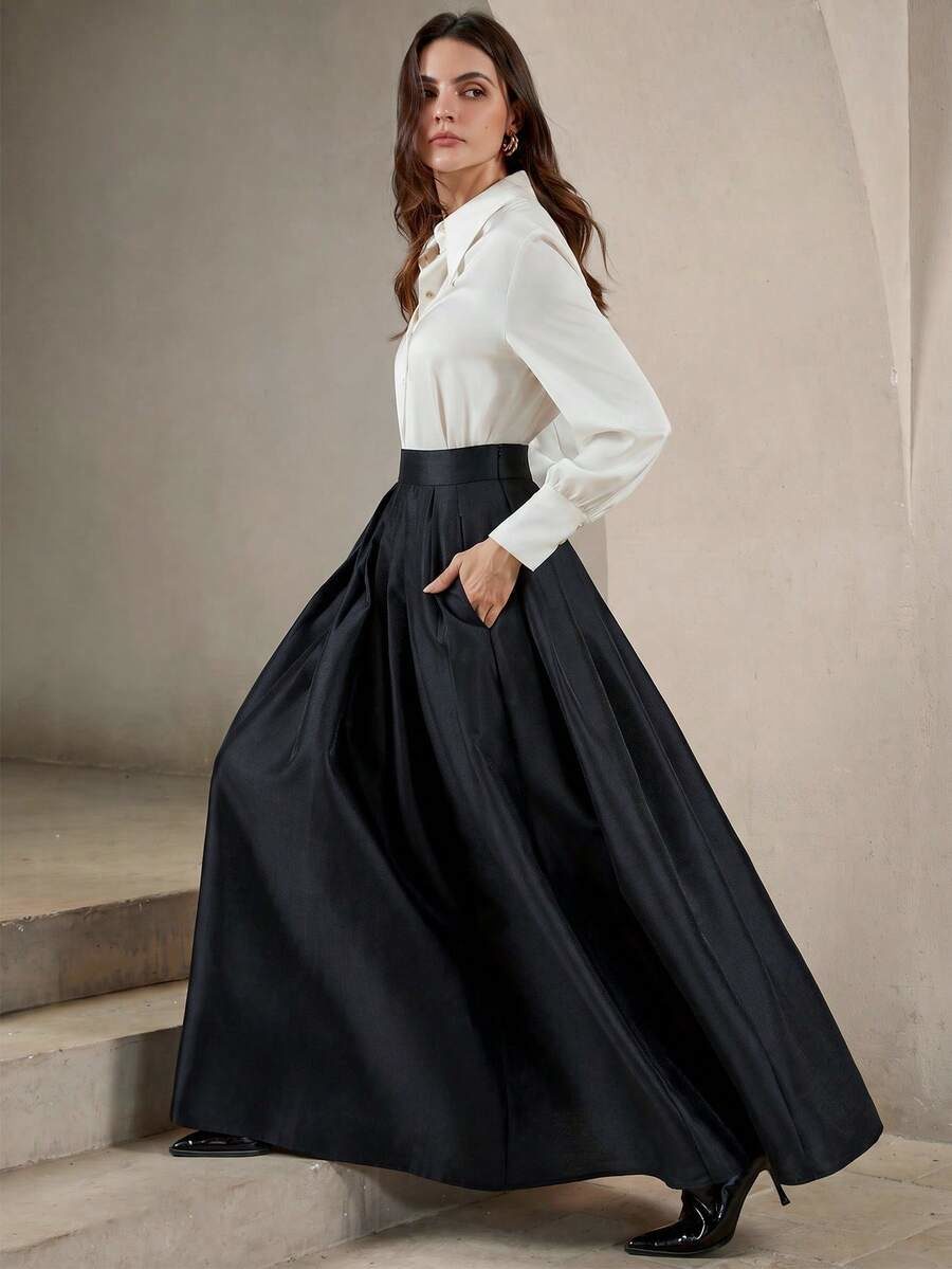Essential High-Waisted Elegant Fold Pleated Maxi Skirt